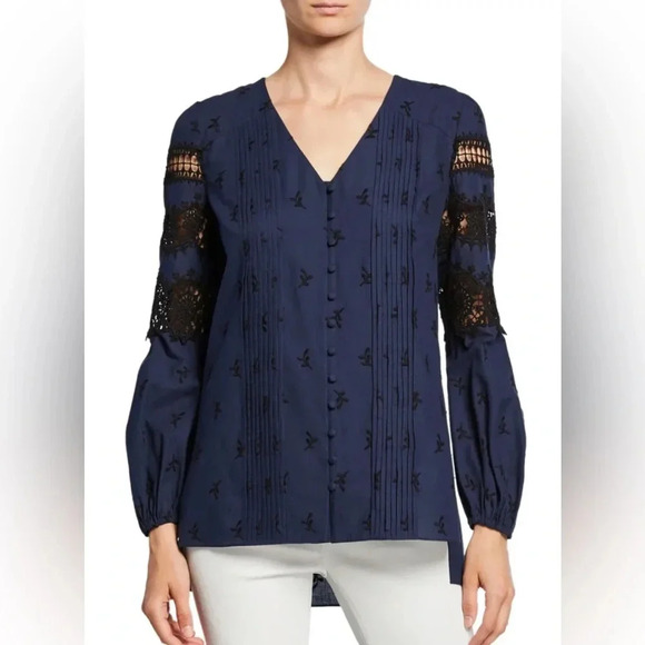 ELIE TAHARI
Leigha V-Neck Long-Sleeve High-Low Blouse with Lace & Embroidery a6 - Picture 1 of 6